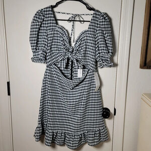 Topshop Buffalo Plaid Mini Dress | Size 8 | Tie-Front Ruffle Dress | NWT